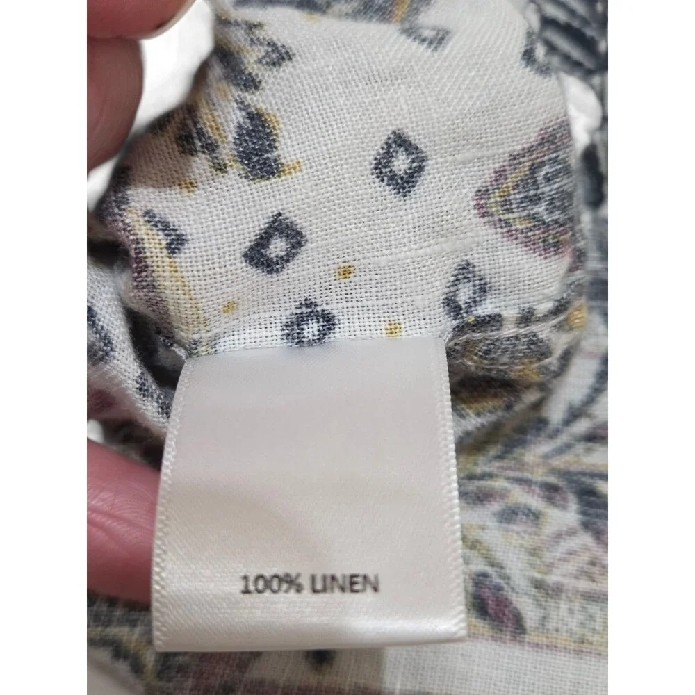 Baird McNutt Linen Murano Shirt Men's S Blue White Floral Paisley Button Up D131 - Picture 6 of 12